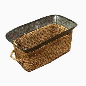Vintage Straw and Metal Rectangle Garden Basket, Cottagecore accessories